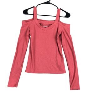 Aeropostale Womens Shirt Deep Coral Cold Shoulder Long Sleeve Soft Stretch M